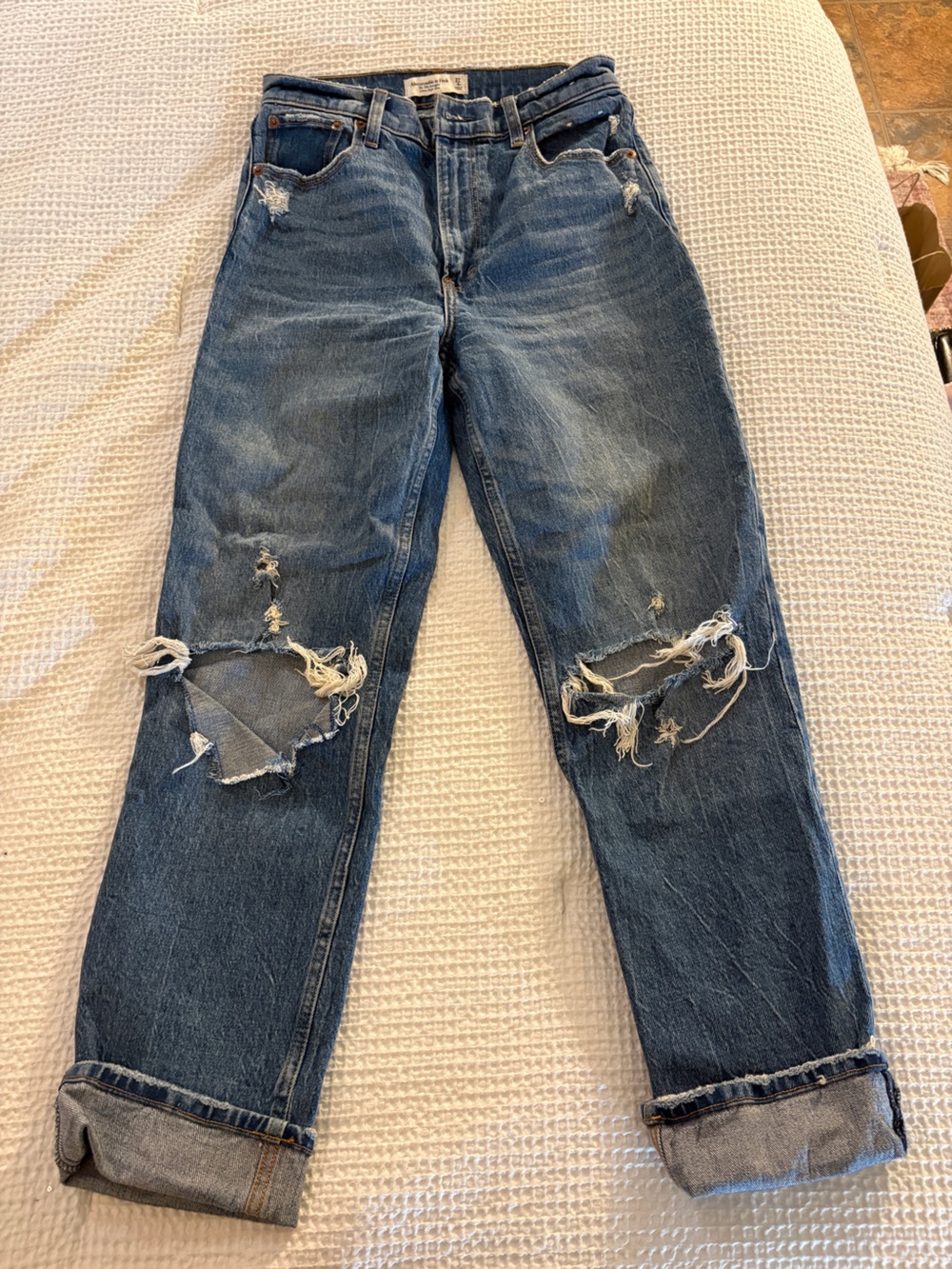 Abercrombie & Fitch Distressed Blue 90’s Straight-Leg Jeans